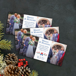 Cartão De Agradecimento Fotos de Casamento da Feliz Floral Vermelha