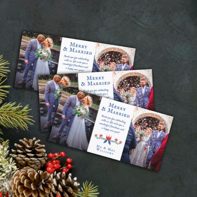 Cartão De Agradecimento Fotos de Casamento da Feliz Floral Vermelha (Criador carregado)