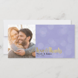 Cartão De Agradecimento Fotos de Casamento Dourado Roxo Amor & Agradecimen