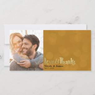 Cartão De Agradecimento Fotos de casamento em ouro laranja Amor & Agradeci