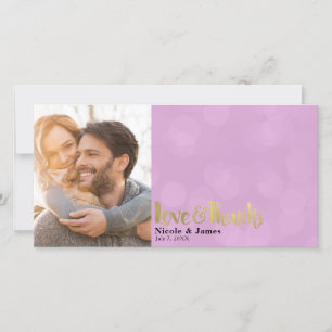 Cartão De Agradecimento Fotos de Casamento em Ouro Rosa Amor & Agradecimen