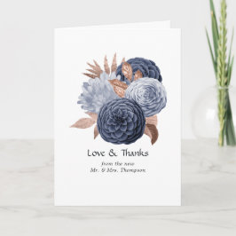 Cartão De Agradecimento Fotos de casamento florais em azul poeirento e dou