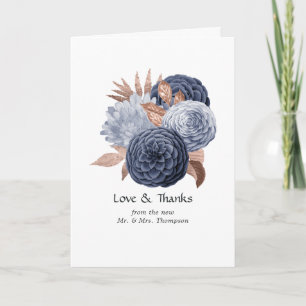 Cartão De Agradecimento Fotos de casamento florais em azul poeirento e dou