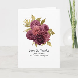 Cartão De Agradecimento Fotos de casamento florais vintage burgundy e dour