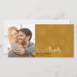 Cartão De Agradecimento Fotos de Casamento Laranja Dourado Amor & Agradeci