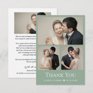 Cartão De Agradecimento Fotos de Casamento Modernas Minimalistas Verde Sag