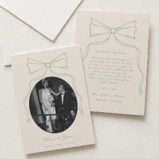 Cartão De Agradecimento Fotos de Casamento Verde com Arco Desenhado à Mão