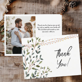 Cartão De Agradecimento Fotos de Folhas em Aquarela Casamento
