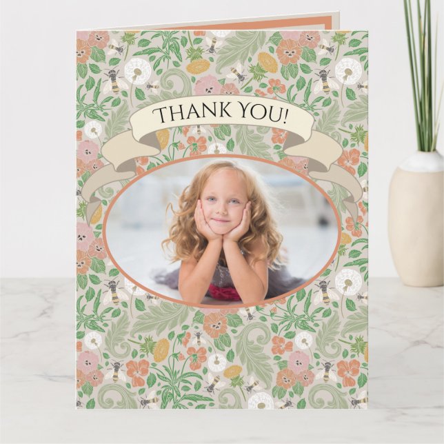 Cartão De Agradecimento Fotos de Margaridas Silvestres Amarelas e Abelhas  (Frente)