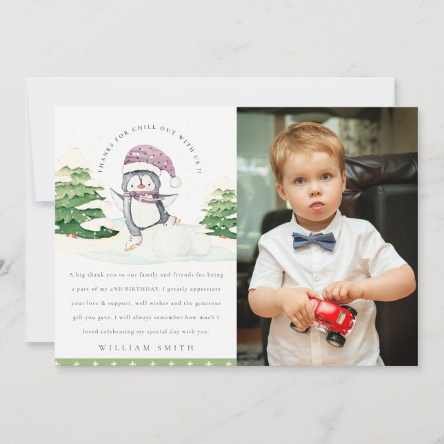 Cartão De Agradecimento Fotos de Pinguim de Inverno Fofos para Crianças de (Frente)