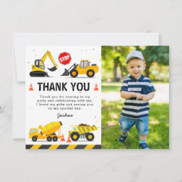 Cartão De Agradecimento Fotos do Aniversário Infantil de Caminhões de Cons