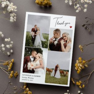 Cartão De Agradecimento Fotos do Casamento Romântico do Coração Vermelho O