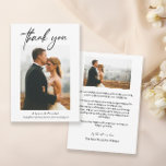 Cartão De Agradecimento Fotos do casamento Simple Modern Script minimalist<br><div class="desc">Expresse sua gratidão em estilo com os Modelos de Cartões de agradecimentos Simples e Personalizado Casamento 2 Fotos. Estes modelos personalizados oferecem uma maneira elegante e versátil de transmitir a sua apreciação aos seus entes queridos que partilhavam no seu dia especial. Os modelos apresentam um design limpo, subestimado, eterno e...</div>