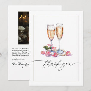 Cartão De Agradecimento Fotos do Chá de Noiva Pérolas, Pétalas e Prosecco