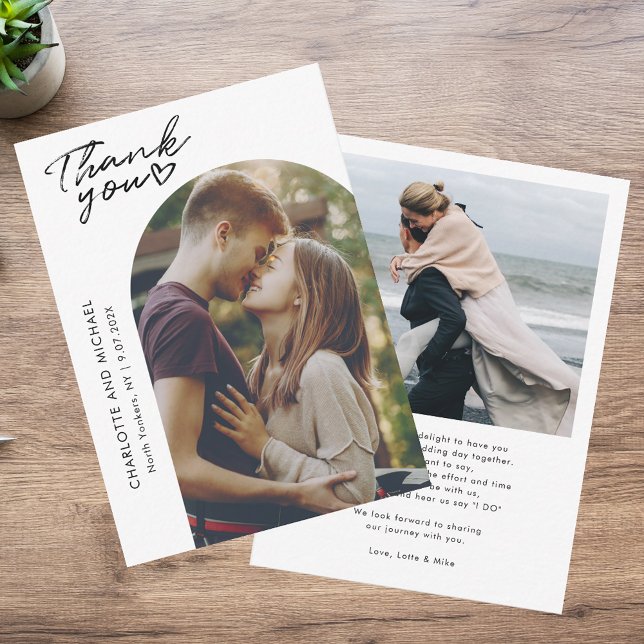 Cartão De Agradecimento Fotos Elegantes de Casamento com Arco Moderno Obri (Modern 2 Photos Elegant Arch Wedding Thank You)