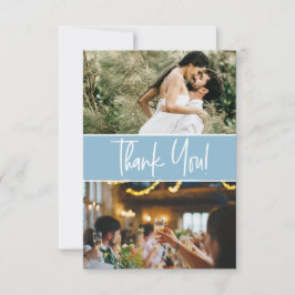 Cartão De Agradecimento Fotos personalizadas do Casamento Azul Chic 2
