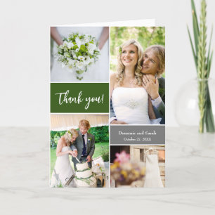 Cartão De Agradecimento Fotos personalizáveis de Casamento Verde Elegante