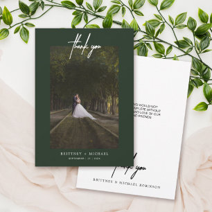 Cartão De Agradecimento Fotos Simples com Letras à Mão em Verde Floresta