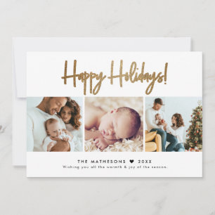 Cartão De Agradecimento Fotos simples da família Modern 3 Felizes Feriados