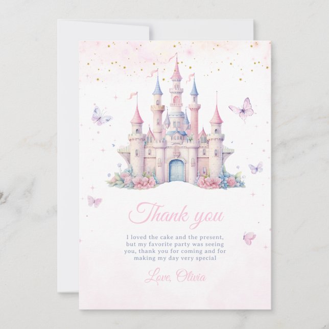 Cartão De Agradecimento Four Ever Princess Birthday Fairytale Castle Girls (Frente)