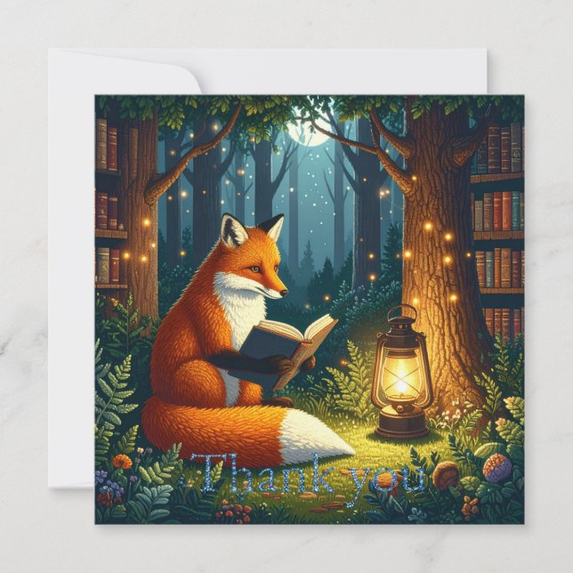 Cartão De Agradecimento Fox in a Magical Forest Library (Frente)
