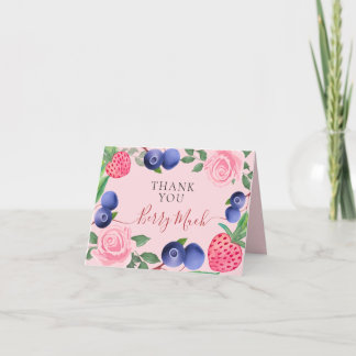 Cartão De Agradecimento Frame de Airelas e Morangos com Rosas Rosa