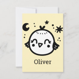 Cartão De Agradecimento Frango Alegre - Arte de Linha de Pássaro Kawaii