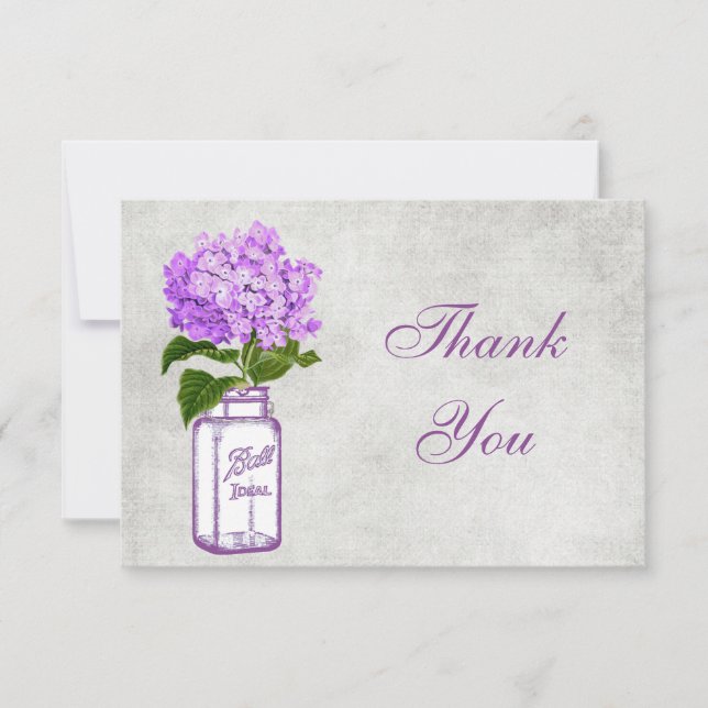 Cartão De Agradecimento Frasco de pedreiro & obrigado roxo do Hydrangea (Frente)