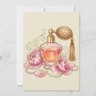 Cartão De Agradecimento Frasco de Perfume Aquarela Vintage & Peônias Rosa