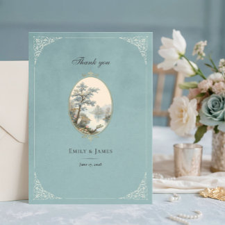 Cartão De Agradecimento French Heron Dusty Blue Wedding Thank You Card