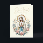 Cartão De Agradecimento FRIEND Feliz Aniversário Floral Religioso<br><div class="desc">Com um cartão de aniversário religioso para um AMIGO QUERIDO com belas flores num vaso e uma imagem católica tradicional da Bem-Aventurada Virgem Maria,  Nossa Senhora de Lourdes. Um versículo das Escrituras está no interior com as flores e o terço. Todo o texto e fontes podem ser modificados.</div>