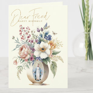 Cartão De Agradecimento FRIEND Feliz Aniversário Floral Religioso