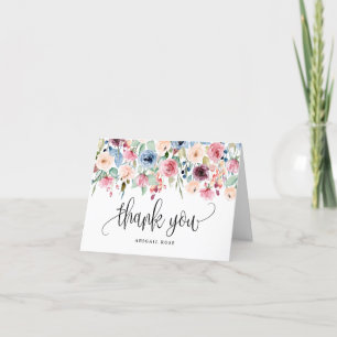 Cartão De Agradecimento Fronteira de Flores de Aquarela Roteiro de Caligra
