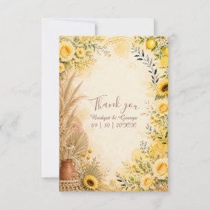 Cartão De Agradecimento Fronteira de girassol cítrico floral de casamento