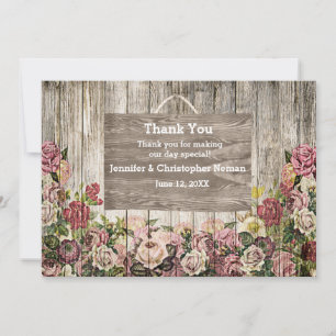Cartão De Agradecimento Fronteira de madeira com Rosas pintados e fotos pe