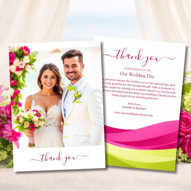 Cartão De Agradecimento Fuchsia and Lime Green Wedding Thank You Card (Fuchsia and Lime Green Wedding Thank You Card )