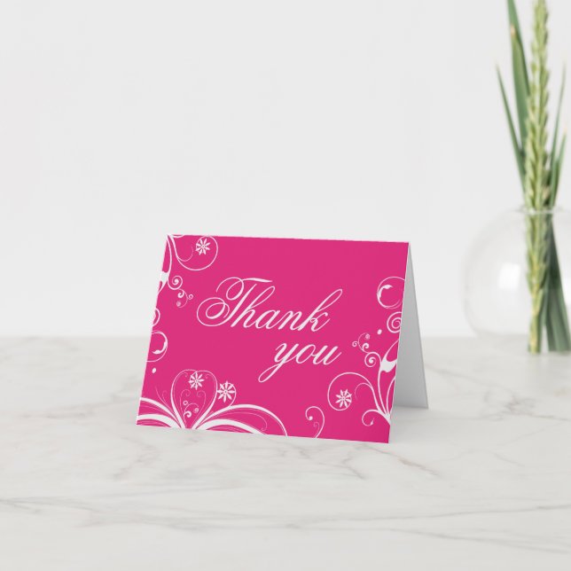 Cartão de Agradecimento Fuchsia Flourish (Frente)