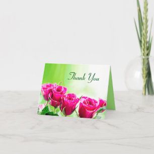 Cartão De Agradecimento Fuchsia Pink Roses on a Light Green Background