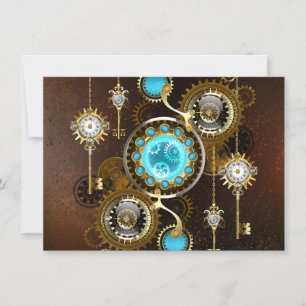 Cartão De Agradecimento Fundo Rusty Steampunk com Lentes Turquesa