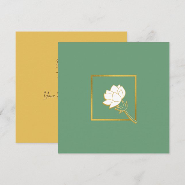 Cartão De Agradecimento Fundo Verde Dourado Flor Branco Clássico (Frente/Verso)