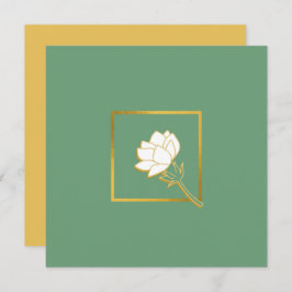 Cartão De Agradecimento Fundo Verde Dourado Flor Branco Clássico