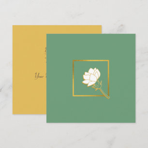 Cartão De Agradecimento Fundo Verde Dourado Flor Branco Clássico