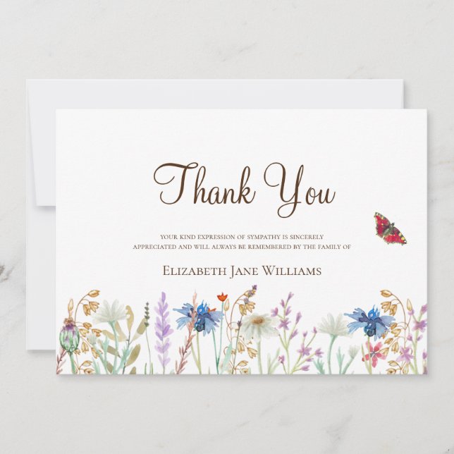 Cartão De Agradecimento Funeral Bereavement Wildflower Obrigado (Frente)