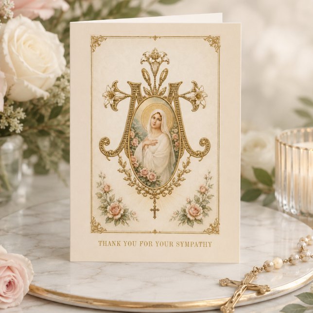 Cartão De Agradecimento Funeral Católico com Virgem Maria (Criador carregado)