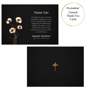 Cartão De Agradecimento Funeral Católico de Flores Selvagens Douradas e Cr