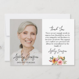 Cartão de agradecimento funeral com foto floral de
