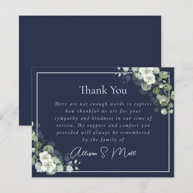 Cartão De Agradecimento Funeral de Despedida de Eucalipto Azul (Frente/Verso)