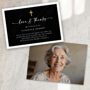 Cartão De Agradecimento Funeral de Foto Cruzada de Script Simples Dourado 