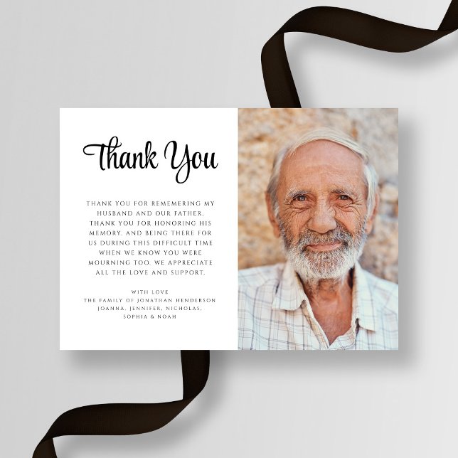 Cartão De Agradecimento Funeral de Foto de Script de Simpatia Elegante (Elegant Sympathy Script Photo Funeral Thank You Card)