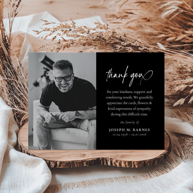 Cartão De Agradecimento Funeral de Foto de Script Elegante (Criador carregado)